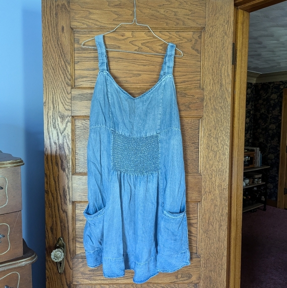 NWT White Birch Oversized Denim Overall Dress Elastic Paneling Size L - Picture 2 of 10